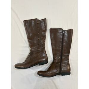 Born Brown Leather Regency Renaissance Calf Length Tall Zippered Flat Boots 7
